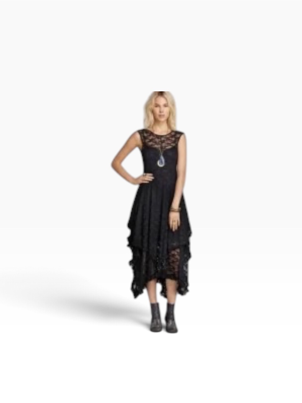 Asymmetrical Black Lace Dress with Sheer Bodice